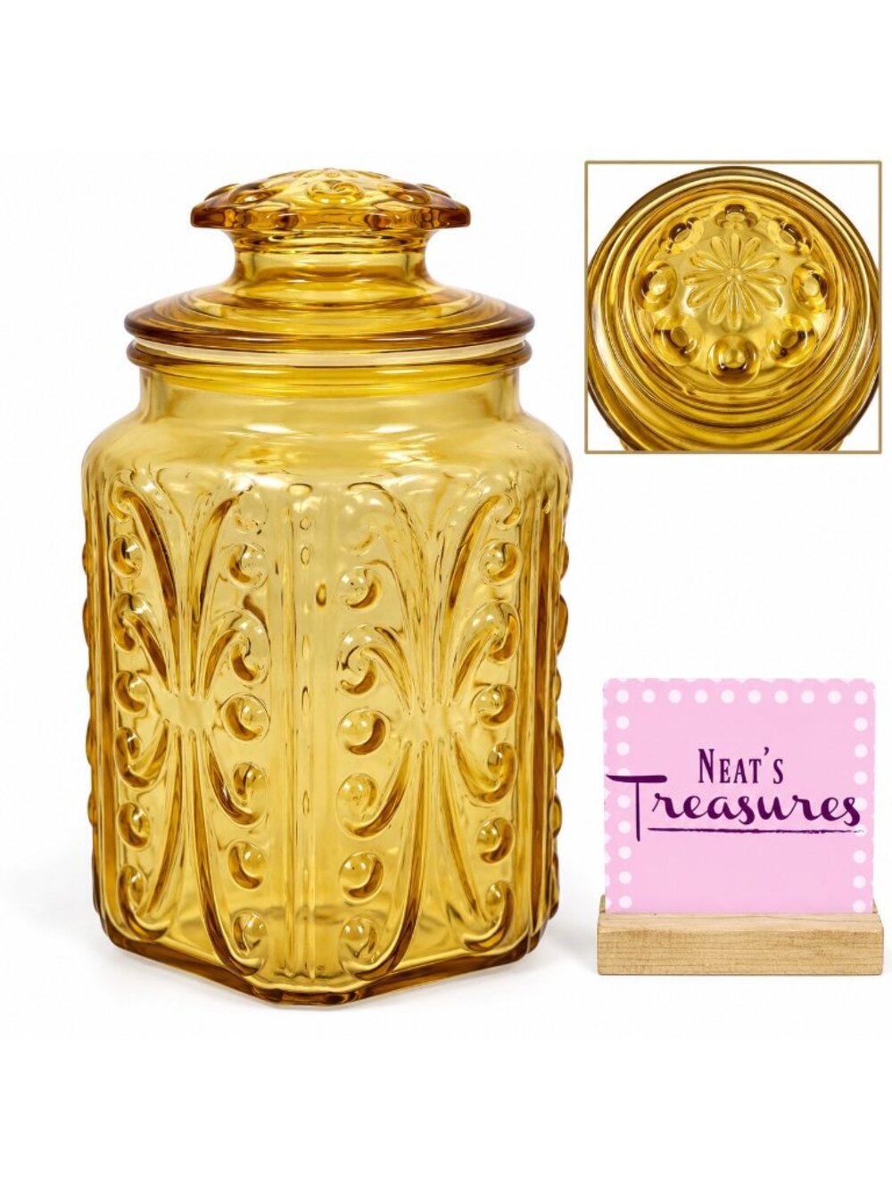 Vintage Federal Glass Co SHOW OFF AMBER Golden Honey Apothecary 9" Canister Jar
